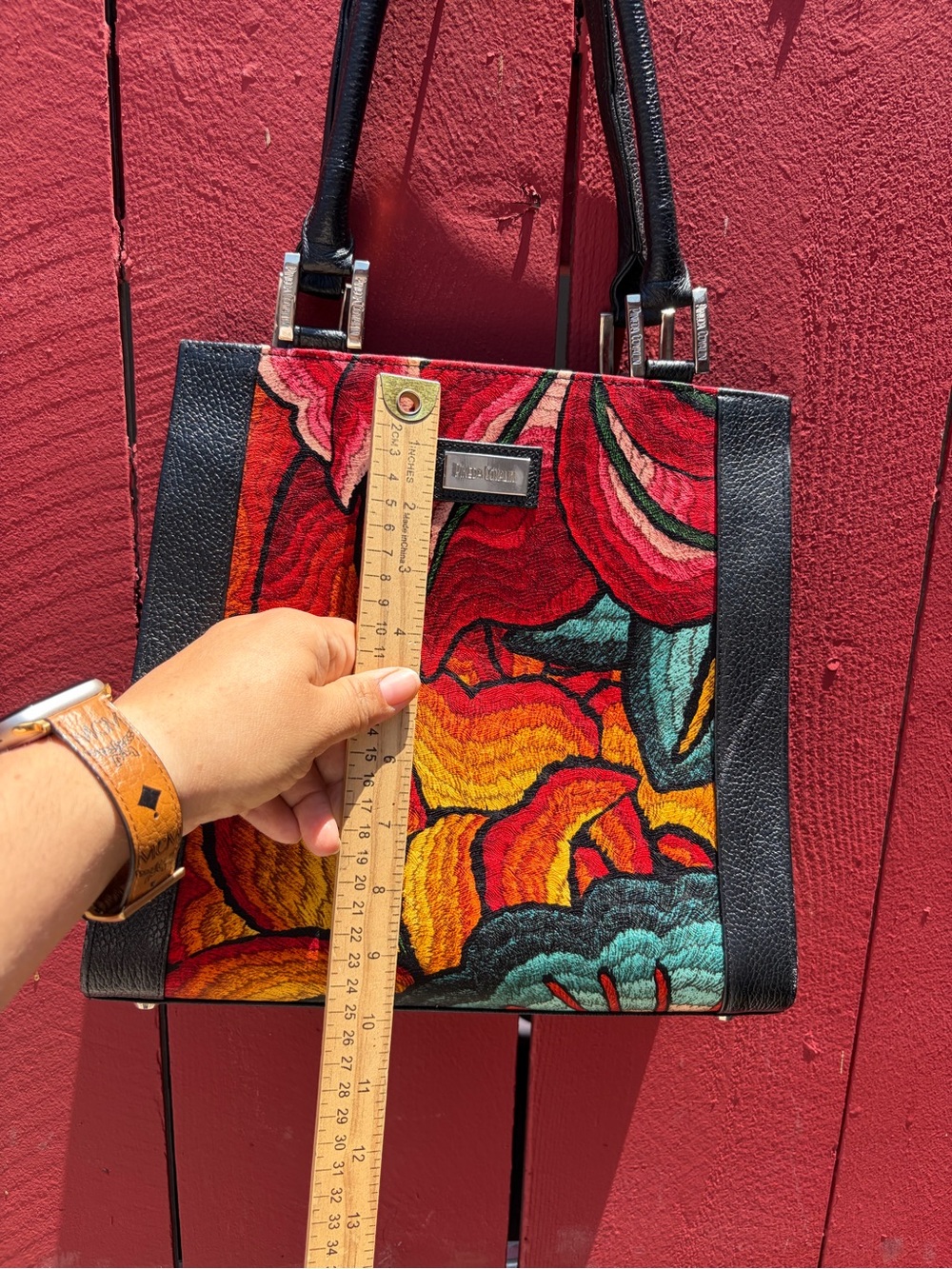 Pineda Covalin Floral Embroidered Tote Bag in Red and Multi - Picture 4 of 9